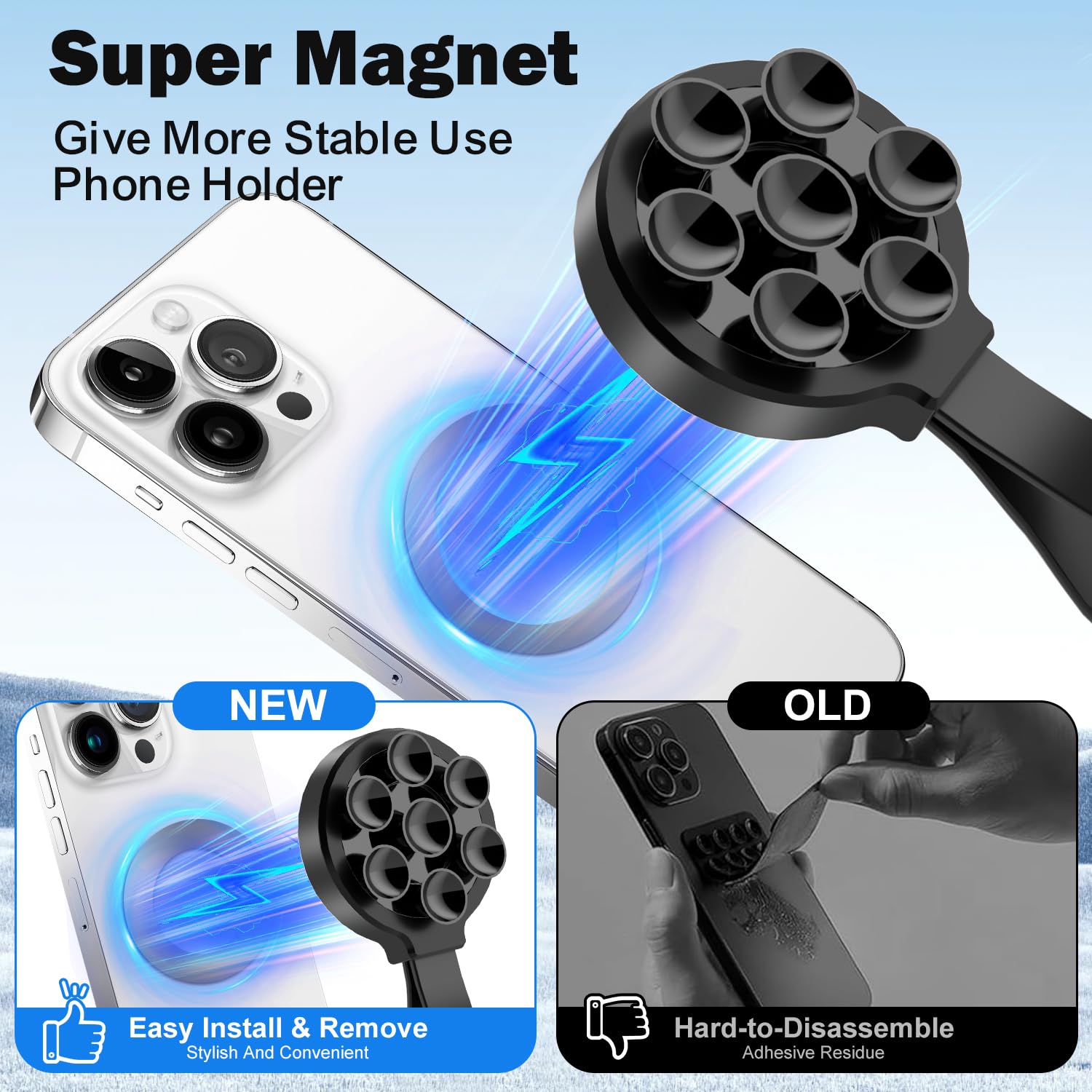 Silicone Suction Phone Case, Magnetic Suction Cup Phone Mount, Sticky Phone Suction Grip For Selfies And Videos, Hands-Free Mirr